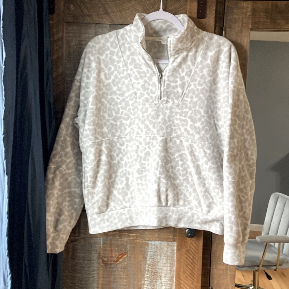 Gray and white leopard print fleece